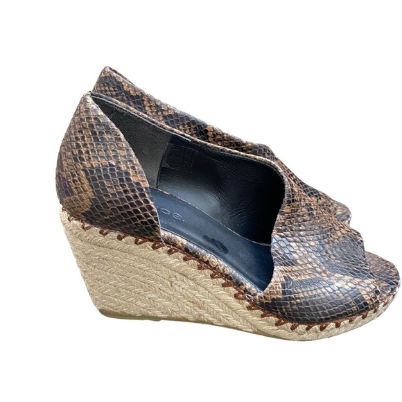 VINCE Coffee Leather Brown Snake Print 3/4" Espadrille Braided Jute I Size: 6.5 - Picture 3 of 16